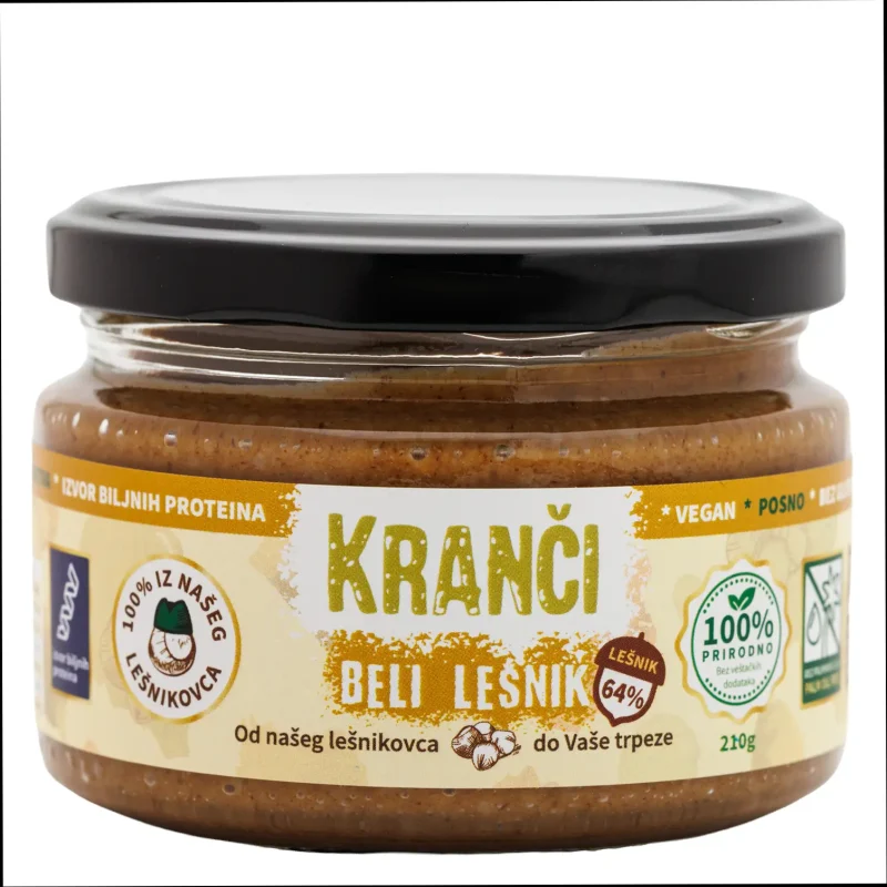 Kranči beli le&scaron;nik krem &ndash; 64% domaći le&scaron;nik, kokos protein i kakao puter, zaslađen kokosovim &scaron;ećerom.