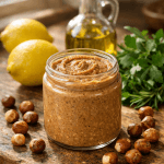 lešnikov puter kao sastojak za kuvanje sa limunom i maslinovim uljem